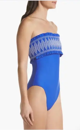 Ted Baker  Smocked Bandeau One-Piece Swimsuit, Blue Size M/L , NEW Retail $159