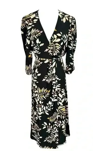 Ba&sh Crissy Leaf Print Wrap Midi Dress in Black Sz:1/Small
