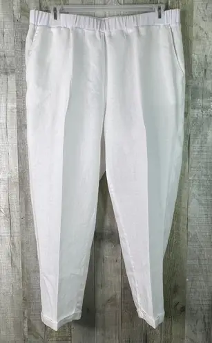 For Cynthia Woman Size 1X 100% Linen White Cropped Pants w/Stretch Waist Pockets - Image 1