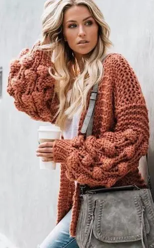 VICI Tender Loving Care Pom Pom Bauble Cardigan Orange 55 From Kiana