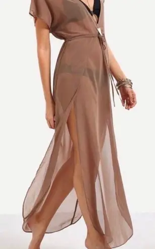 Beach Cover Up Dress With Side Slits Tan