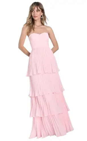 Lulus Pink Tiered Strapless Maxi Dress NWT Size XS Pink Wedding Guest Dress
