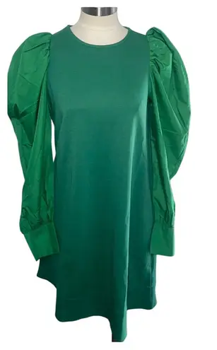 AREA STARS Green Puff Sleeve Crew Neck Mini Dress Size S