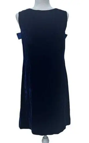 Vintage Blanes Navy Blue Velvet Mini Dress Made in England Bows on Back Size 12