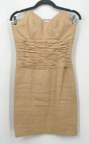 Vintage Liancarlo Strapless Silk Linen Dress Size 8 Tan