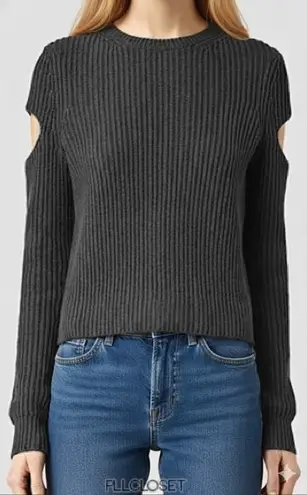 AllSaints Ria Jumper Cut Out Black Rib Knit Crewneck Pullover Long Sleeve Large