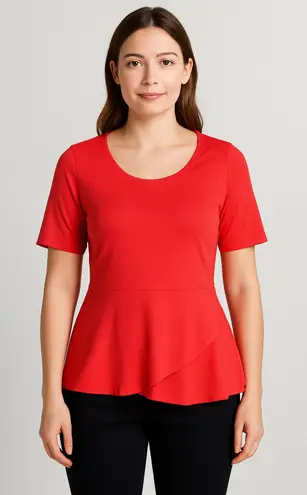 Isaac Mizrahi Live! Women’s Red Peplum Top – Size Small – Cotton Blend – NWOT