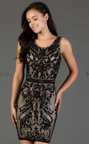 Scala - Beaded Black Sheath Dress Formal Corset Wedding Guest Size 10 GUC 0424ā