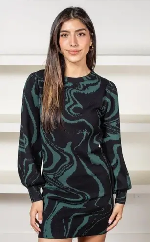 Lucy Paris Green Black Balloon Sleeve Mini Short Sweater Long Sleeve Dress Small