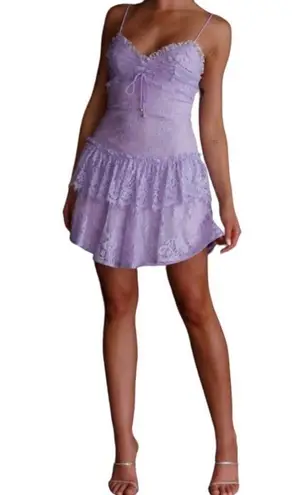 Angel Biba  Sleeveless Tiered Shimmer Lace Mini Dress Purple Size Medium NWT