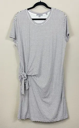 Vince  White and Black Striped Side‎ Tie Crewneck T Shirt Dress Size Large - Image 1