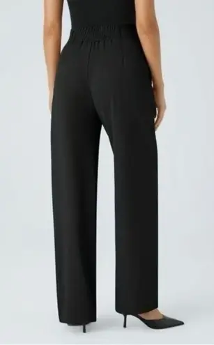 Halara High Waisted Straight Leg Work Pants Shirred Waist Zip Button Pockets ST