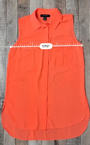 Atmosphere Neon Orange Chiffon Collared Blouse Flap Pockets sz 4