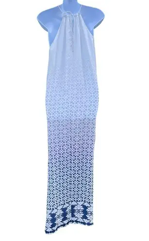 Tangerine White and Blue Floral ombré halter top maxi dress