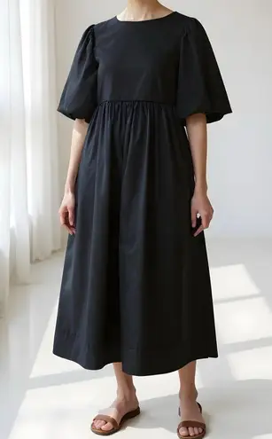 COS Contrast Panel Puff-Sleeve Midi Dress, Black, XS