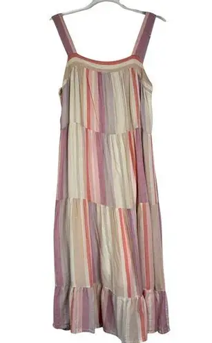 Rails Amaya Dress Juliette Metallic Stripe Pink Linen Midi FLAWED Beachy Small S