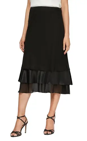 Alex Evenings Tea-Length Satin Chiffon Triple Tier Hem Skirt Black medium