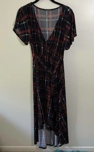 West Kei Plaid V Neck High Low Dress