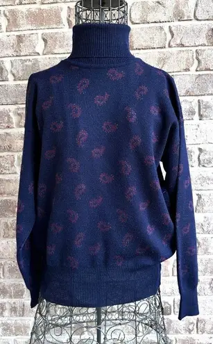 Tricots St. Raphael Vtg 80's Turtleneck Sweater Sz M? Paisley Navy Pure N…