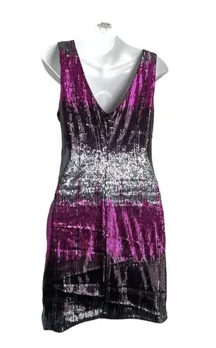 Vintage Y2K Multi Color Sequin Color Block V Neckline Mini Slip Dress Medium Pink