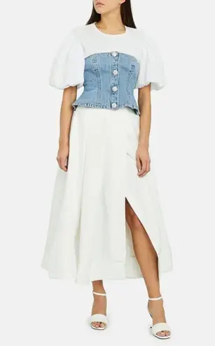 Ganni Rhinestone-Embellished Denim Bustier Blue Size 36 / US 4 Small