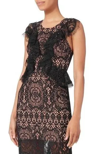 Alexis Dress Narasse Lace Sheath Ruffle Racerback Midi Wedding Black S NWT