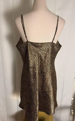 Leopard Print Satin Slip Dress L Silky Nightie Cami Lingerie Sleepwear Large Brown