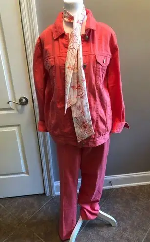 Jessica London Vintage Pink Coral Denim 2 Piece Set Jacket & Jeans Size 12-14
