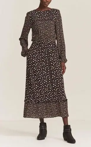 Fat Face Margot Pop Ditsy Floral Long Sleeve Midi Maxi Dress Black Multi US 12