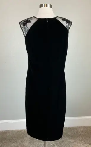 Ralph Lauren  Women's Cocktail Dress Size 14 Black Sequined Velvet Midi Sheath