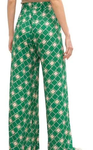 DIXIE GREEN BEIGE RETRO STYLE WIDE LEG PANTS MEDIUM