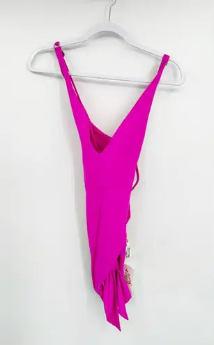 BECCA by Rebecca virtue BECCA Kali Pink Solid Belted Plunge V-Neck Strappy One Piece Swimsuit Size L NWT