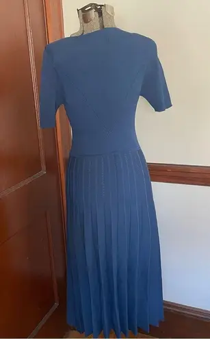 Jason Wu Blue Pleated Fit & Flare Midi Dress with V-Neck