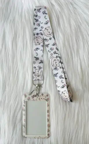 Cat and floral lanyard with Id/ card holder Tan