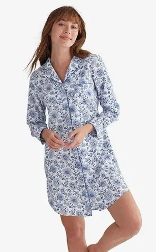 The Company Store Nightshirt Small Cottagecore Button Front Cotton Nightgown Blue
