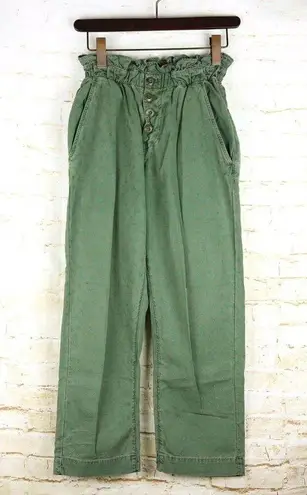 The Great Gunny Sack Pant Women 0 Green Floral Crop Trouser Paperbag Button Fly