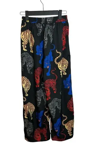 Vegan Tiger Tiger Print Satin Pants Black Size XS