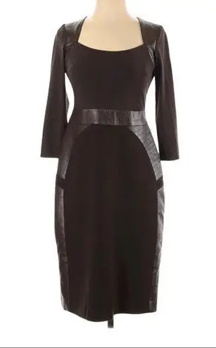 Rickie Freeman Teri Jon Sheath Dress Faux Leather Brown Size 4