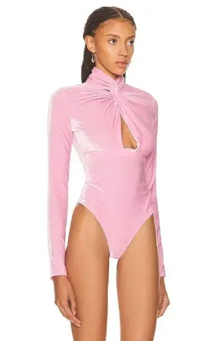 Blumarine Velvet Bodysuit in Lilac Chiffon 42 New Womens Long Sleeve Blouse Pink Size undefined