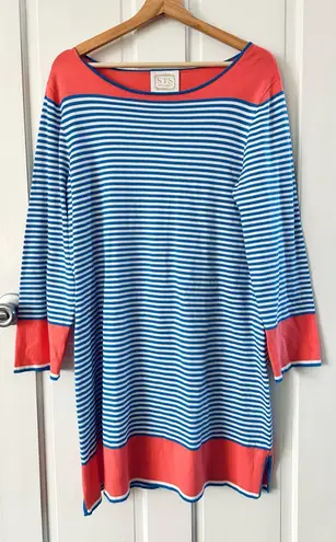 Sail To Sable STS Preppy Striped Nautical Knit Dress Blue White Coral Size XL - Image 1
