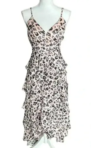 Hutch Elsa Pink Black Animal Print Ruffle High-Low Wrap Dress Size Small