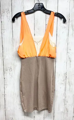 Lulus Dress Women Size Small Orange Tan Zip Back Lined Top Sleeveless Bodycon