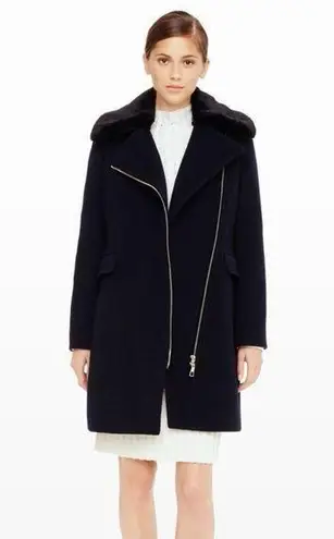 Club Monaco Wool Josette Faux Fur Removable Collar Zip Peacoat Black Large $495