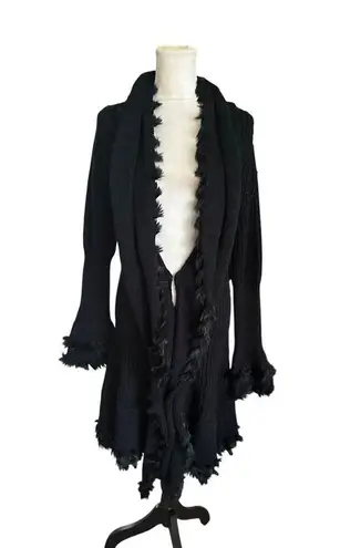 K Jordan Statement Luxe Fur trim Women's Fancy Dress Cardigan Witchy Goth SZ M Black Size M