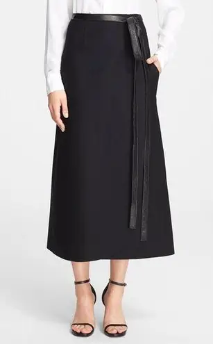 Jill Stuart New NWT Womens Long Black Wool Skirt Designer 6 Wrap Leather Belt