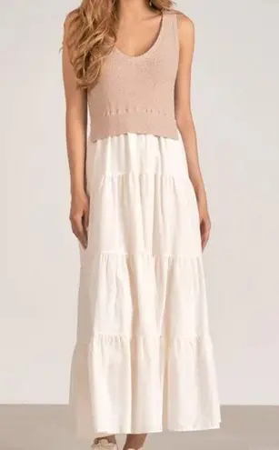 Elan Women's Dress Knit Tank Top White Tiered Maxi Dress Size M Medium