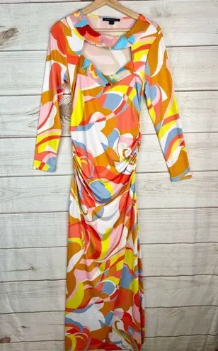 Boston Proper Long Sleeve Cutout Maci Dress Sequins Colorful Printed Size XS