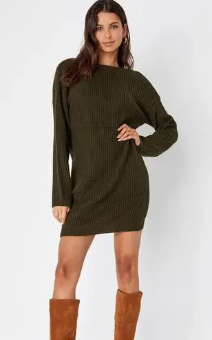 Lulus Lulu Bringing Sexy Back Olive Green Backless Sweater Dress