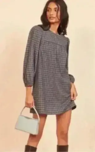 Reformation Jeans Celina Grid Deadstock Flannel Miniskirt Mini Tunic Dress Sz M Blue Size M