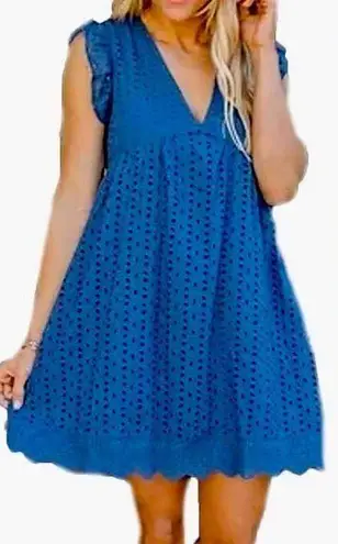 Babydoll Blue Dress ruffle sleeve , v